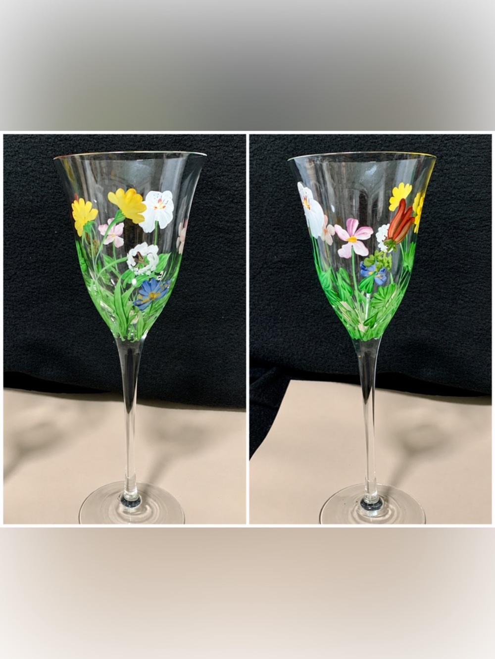 🔍 (2) Royal Danube RDZ19 Hand-Painted Floral Water Goblets • Signed I.G.